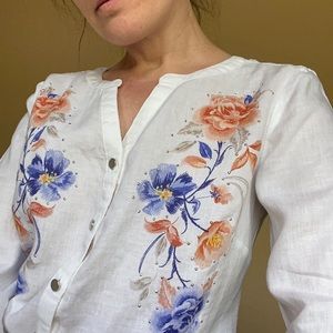 Floral White Linen Shirt